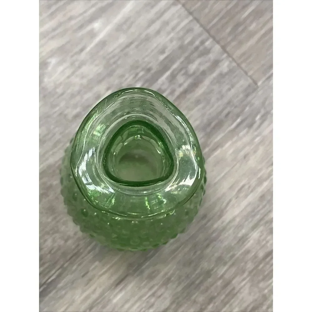 Vintage Green Hobnail Glass Bud Vase Applied Ruffle 4.5